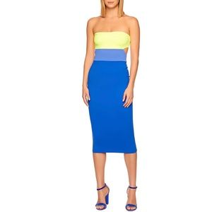 Susana Monaco Colorblock Cutout Strapless Midi Dress, Tulum Size Small